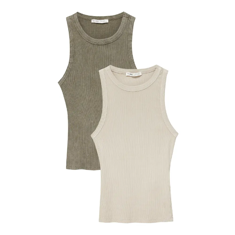 

Комплект топов Pull&Bear Faded Effect Ribbed Tank, хаки/светло-серый