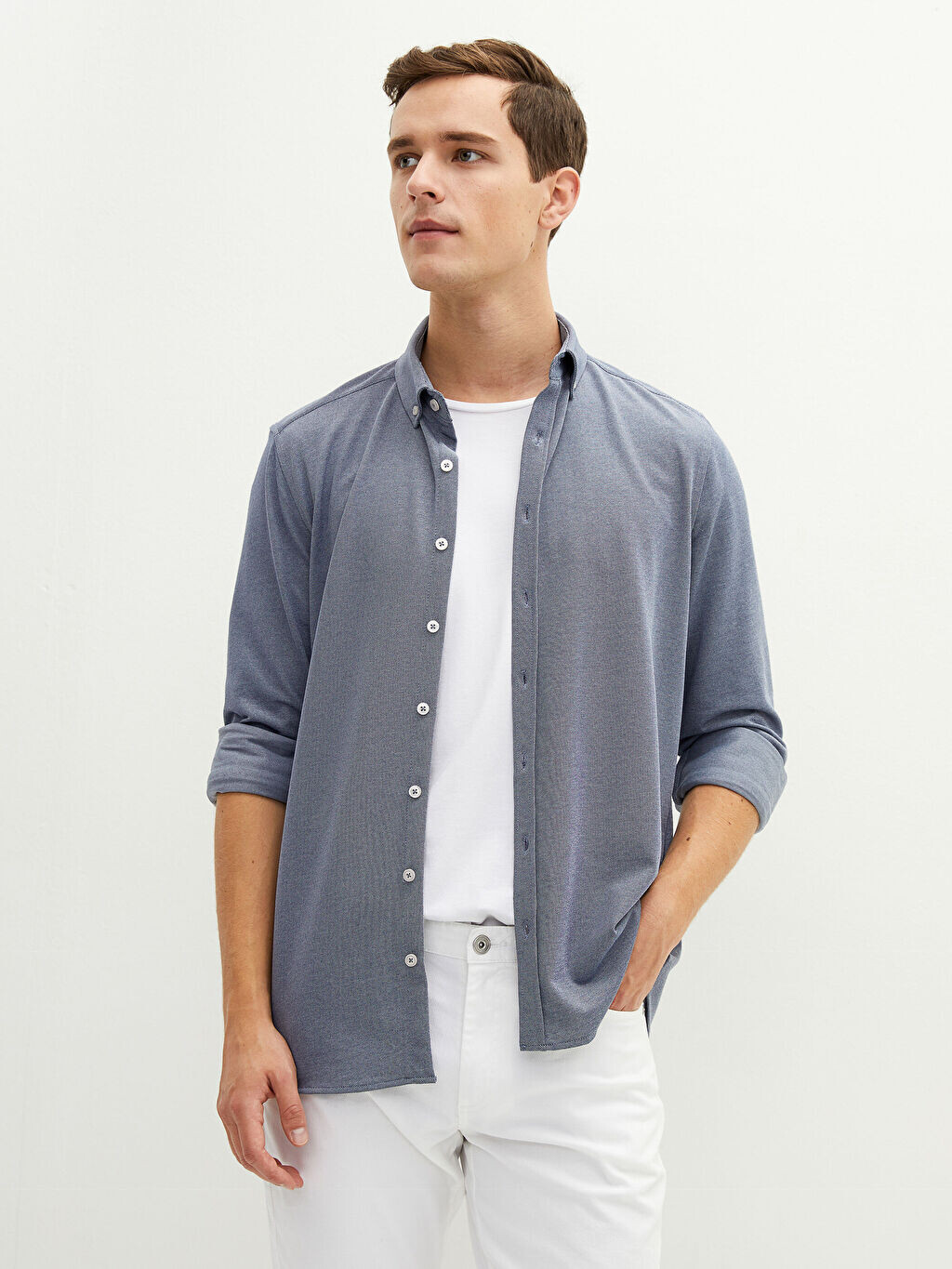 

Трикотажная мужская рубашка Slim Fit с длинным рукавом LC Waikiki Basic