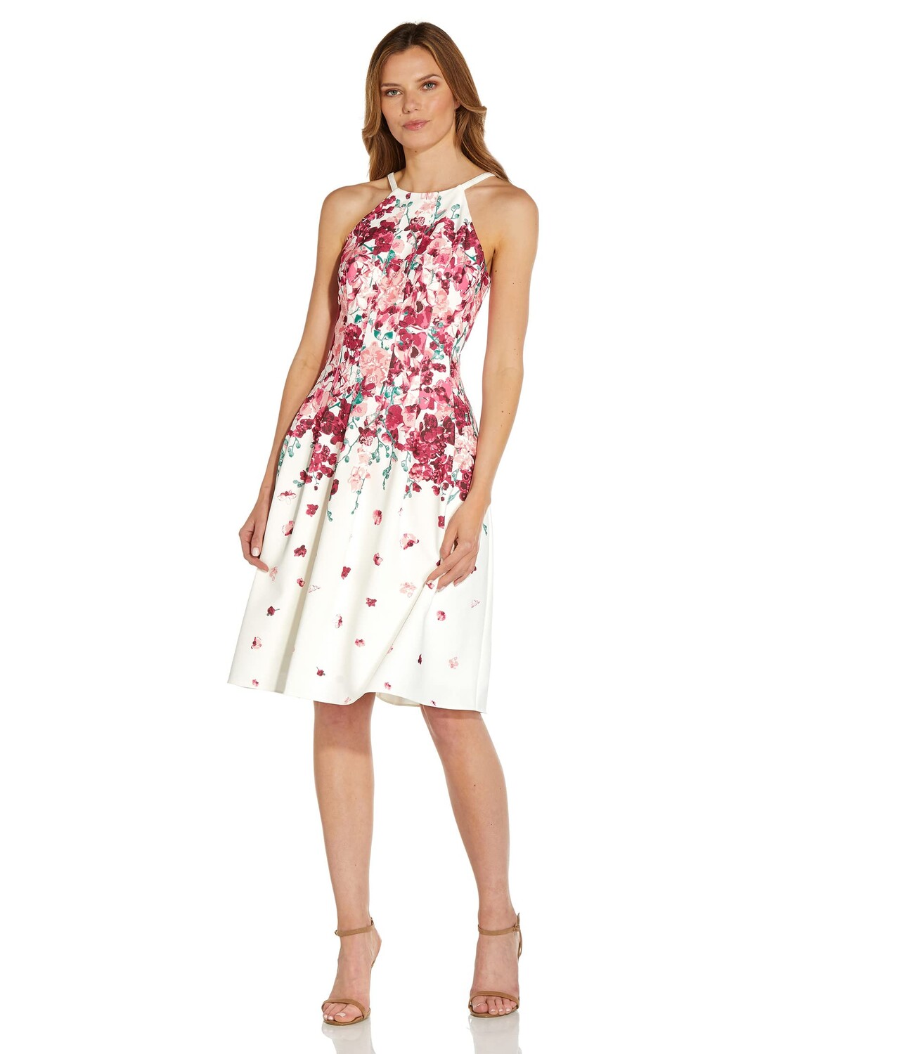 

Платье Adrianna Papell, Printed Stretch Scuba Floral Bored Print Halter Dress