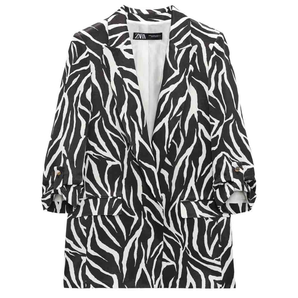 

Блейзер Zara Rolled-up Sleeves, черный/белый