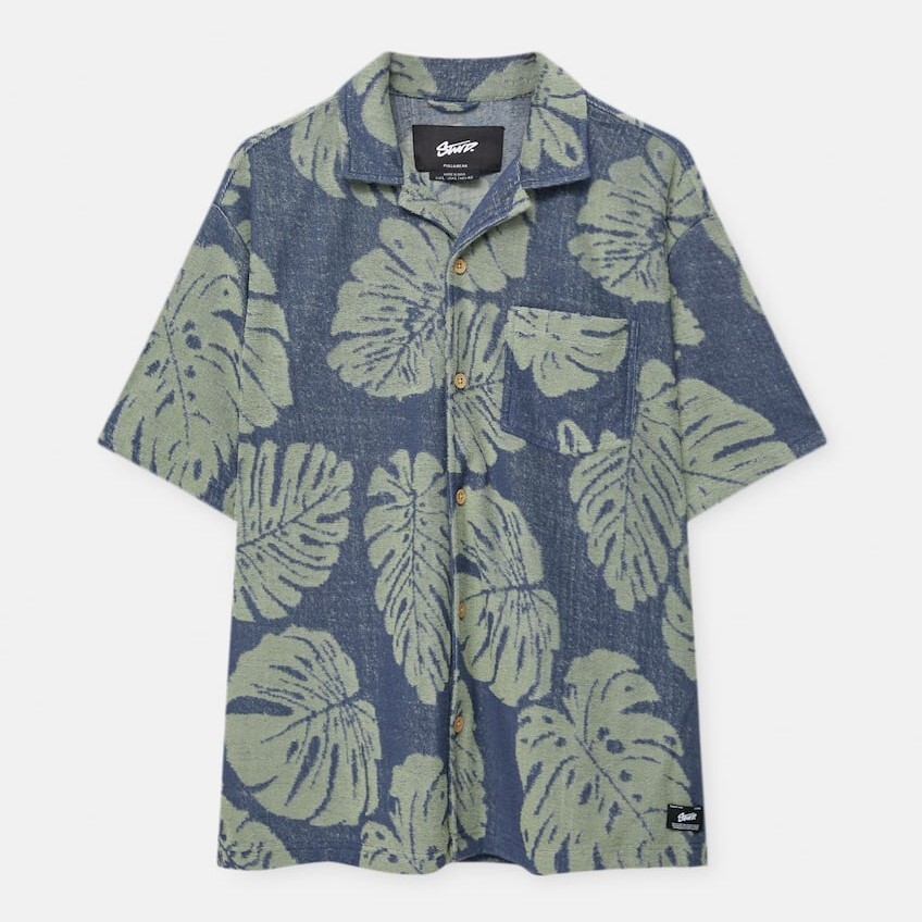 

Рубашка Pull&Bear Terry Fabric Hawaiian, голубой