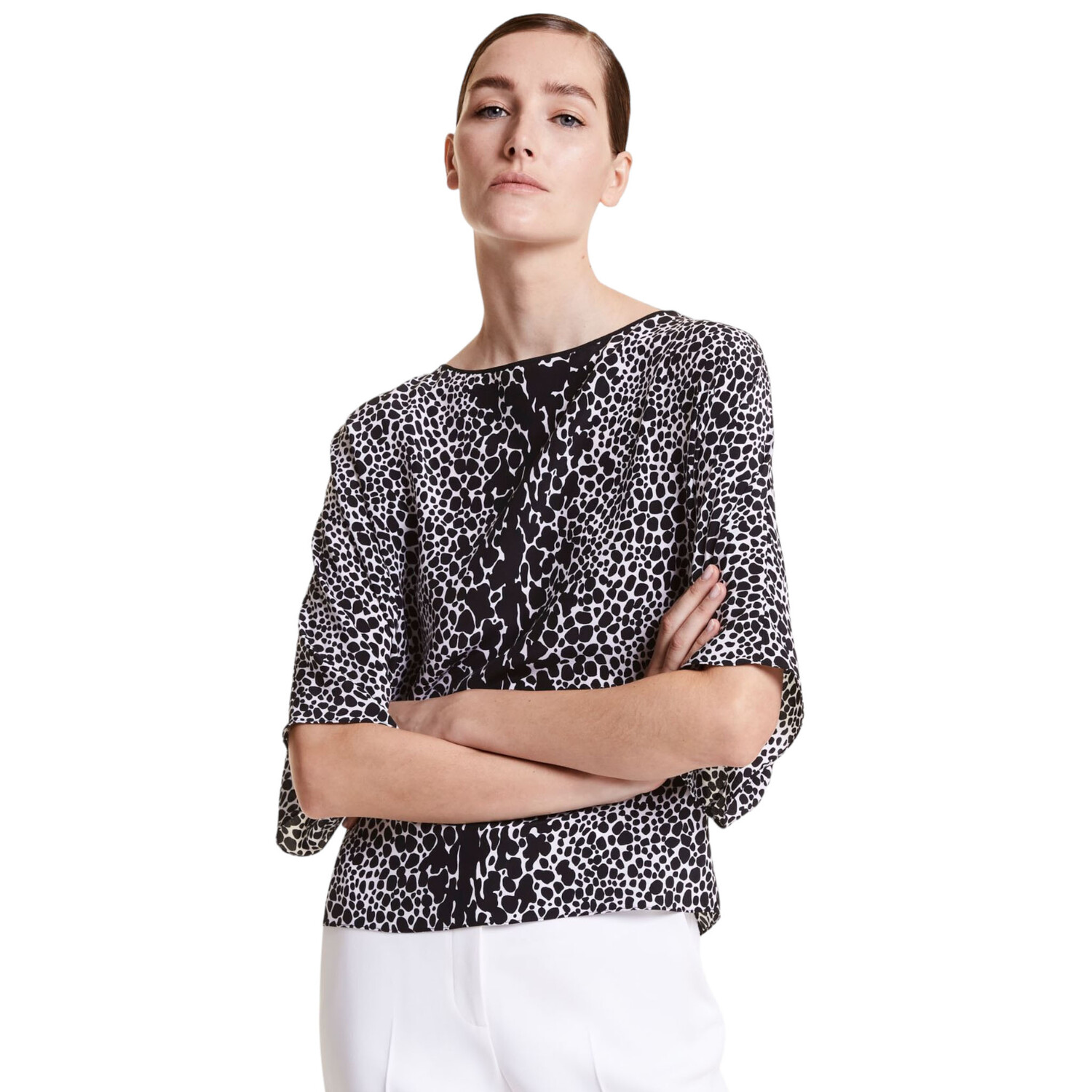

Блуза Michael Kors Nikki Ocelot Silk Crepe De Chine, белый/черный