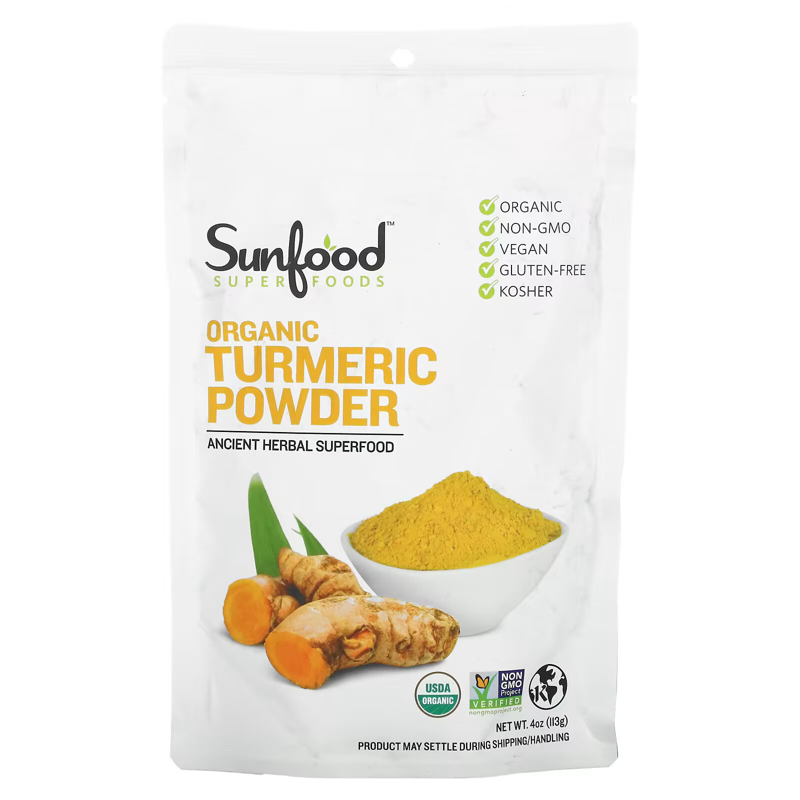 sunfood органические черные семена 113 г 4 унции Sunfood, Органическая куркума в порошке, 113 г (4 унции)
