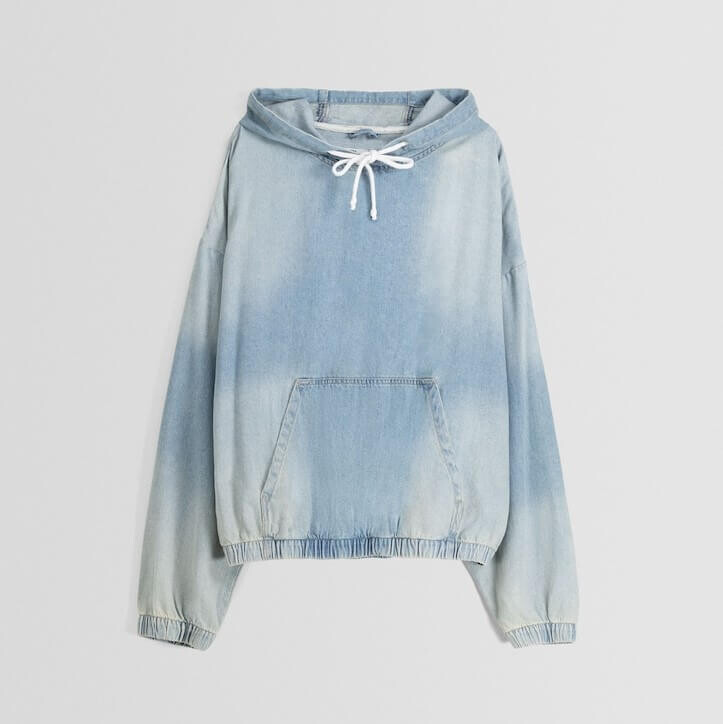 

Толстовка Bershka Faded-Effect Boxy Fit Denim, голубой, Синий
