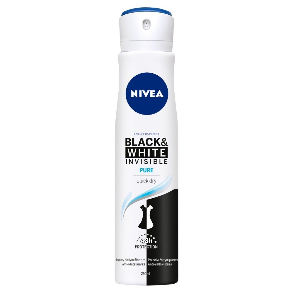 Nivea Black&White Invisible Pure антиперспирант для женщин, 250 ml антиперспирант стик nivea black and white invisible clear 50 мл