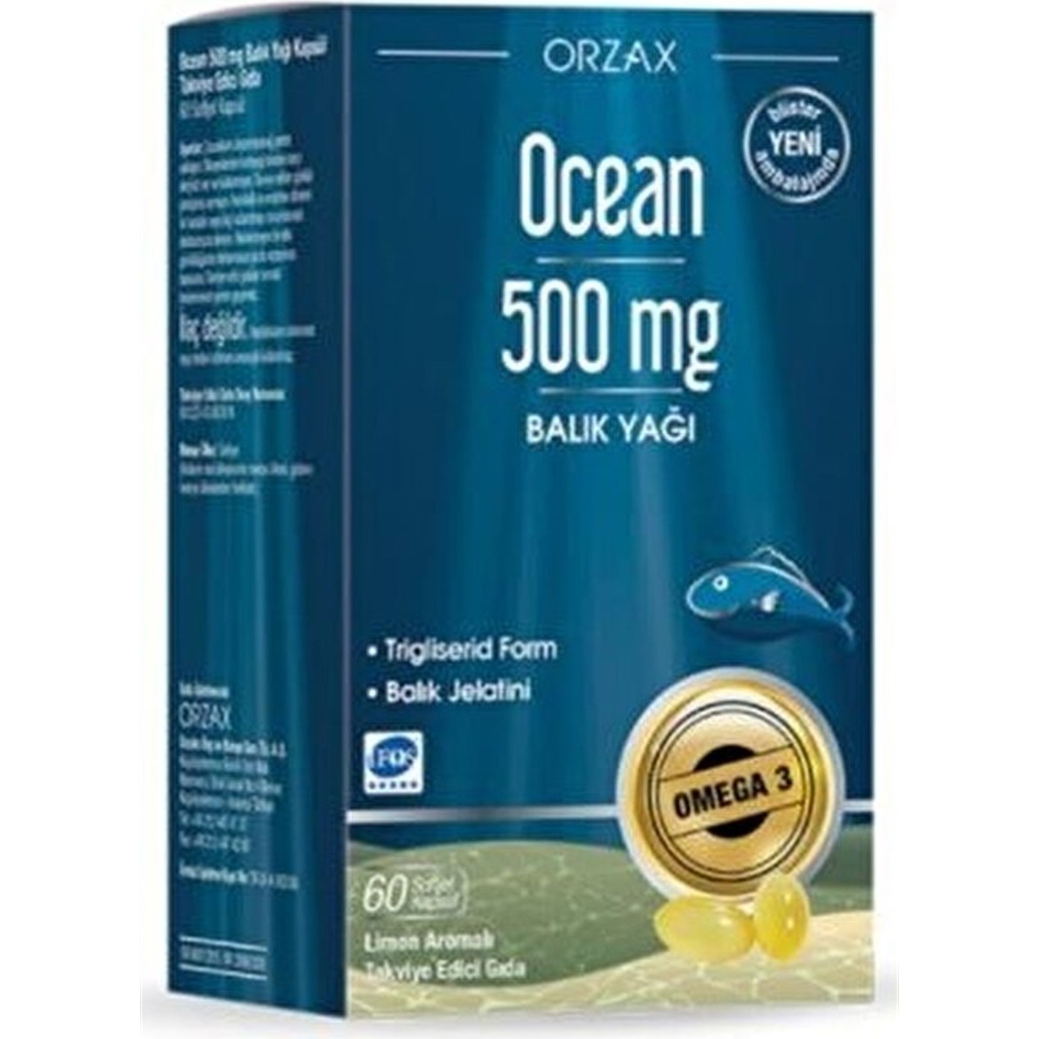 Рыбий жир Ocean, 60 капсул 500 мг рыбий жир ocean 500 мг 3 упаковки по 60 капсул