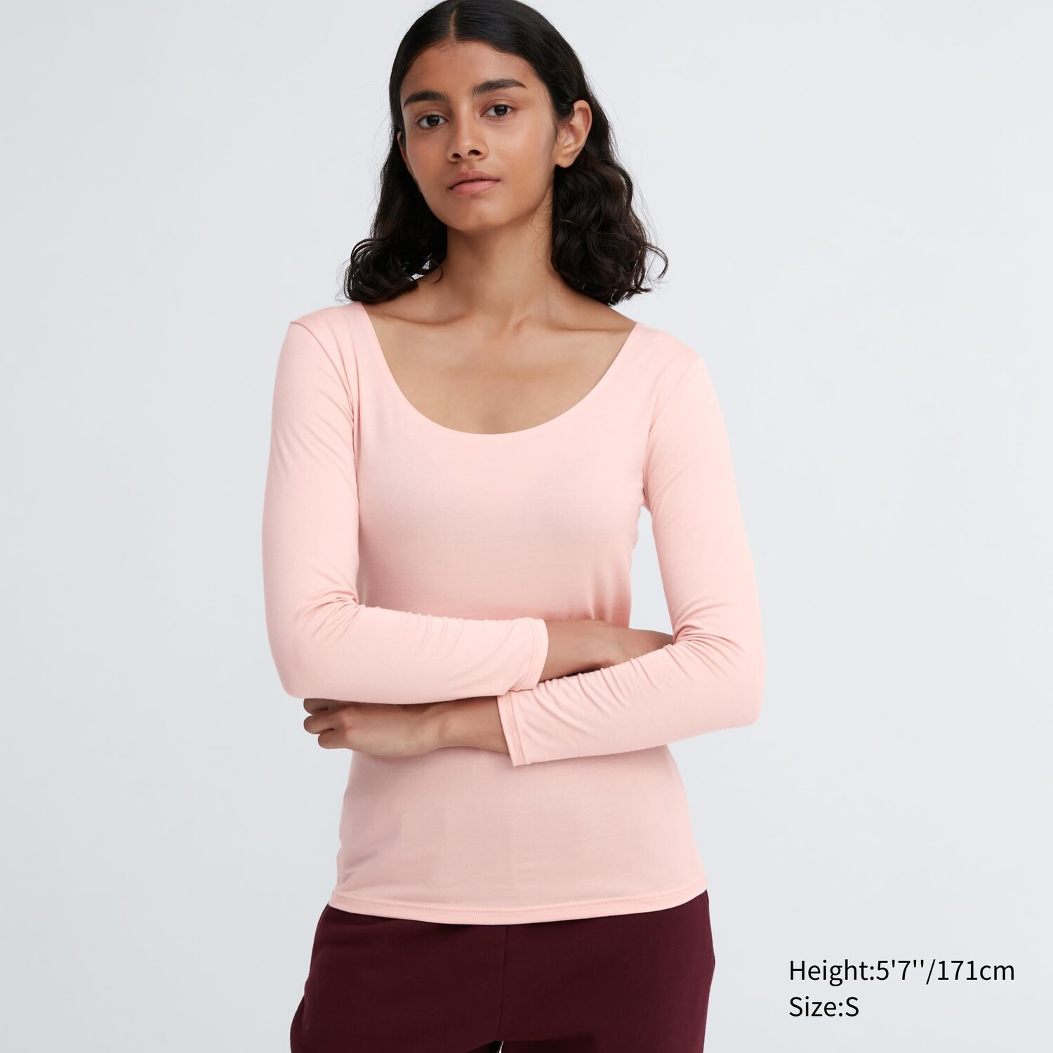 

HEATTECH Утепленный топ с овальным вырезом и длинными рукавами Uniqlo, розовый