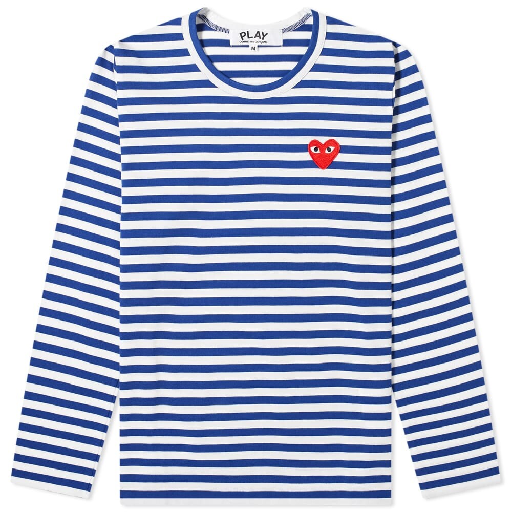 

Футболка Comme des Garcons Play Women's Long Sleeve Heart Logo Stripe, Синий, Футболка Comme des Garcons Play Women's Long Sleeve Heart Logo Stripe