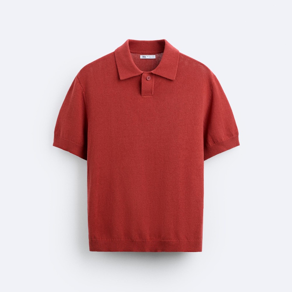 Футболка поло Zara Cotton - Linen Knit, красный поло zara cotton and silk knit shirt темно коричневый
