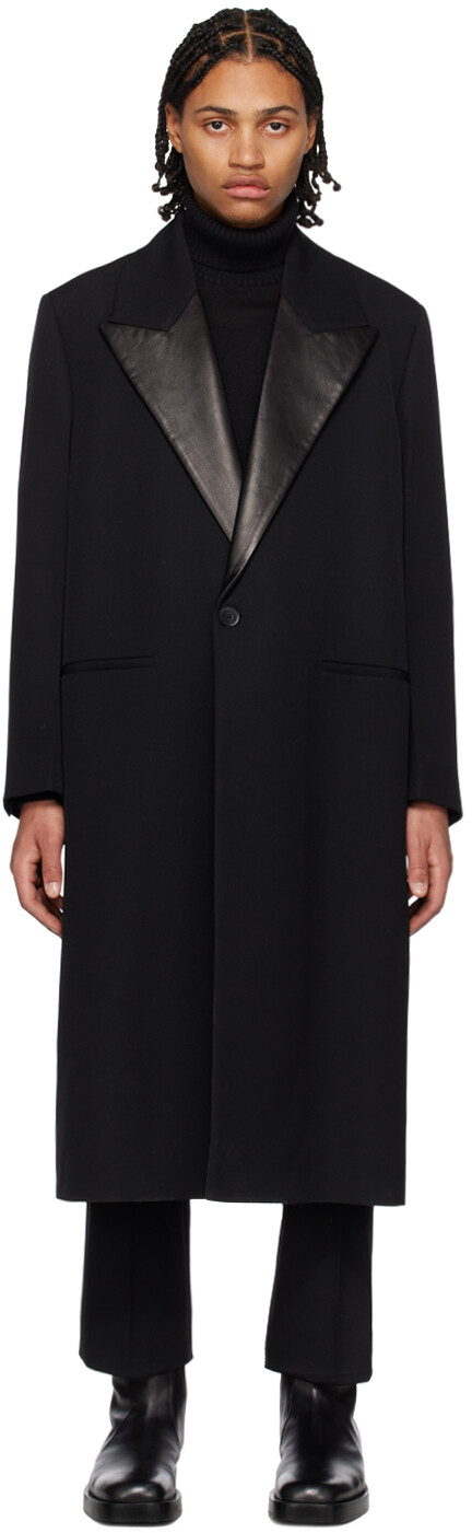 

Черное кожаное пальто с лацканами Jil Sander