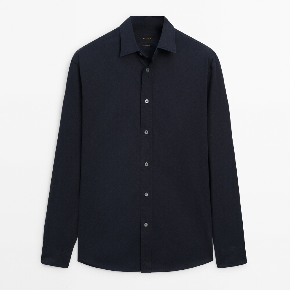 Рубашка Massimo Dutti Stretch Relaxed-fit Cotton Twill, темно-синий черная оверсайз рубашка из твила adpt свободного кроя