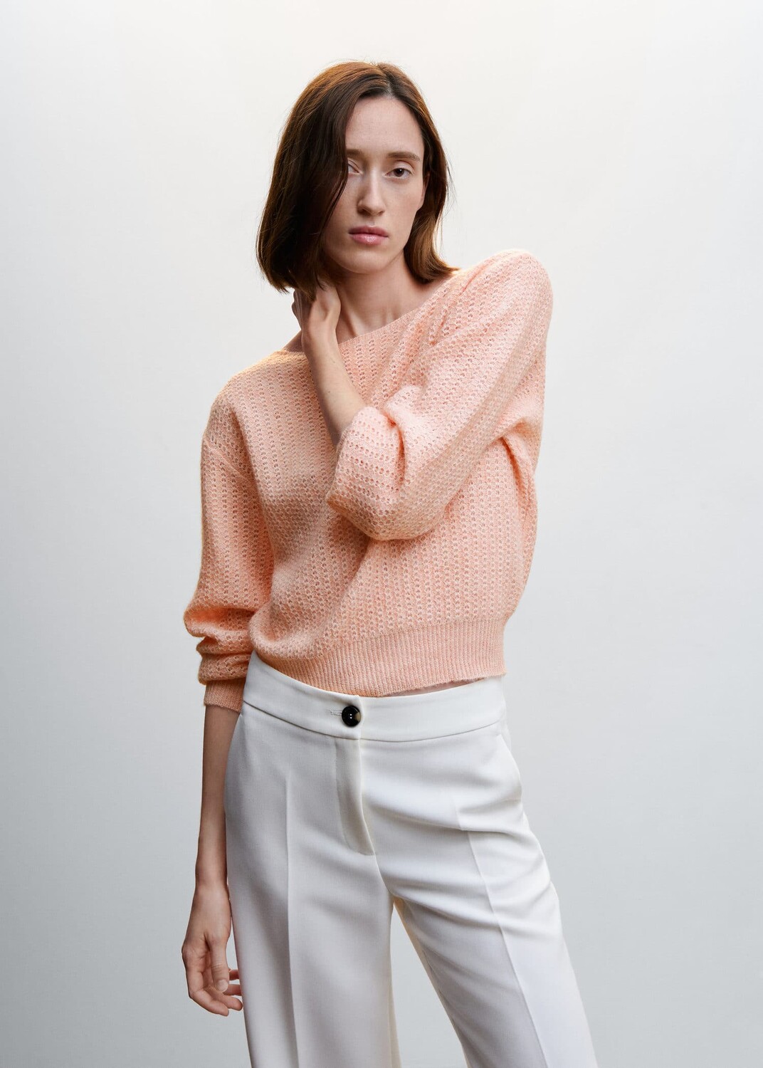 

Свитер ажурной вязки MANGO, пастельный розовый