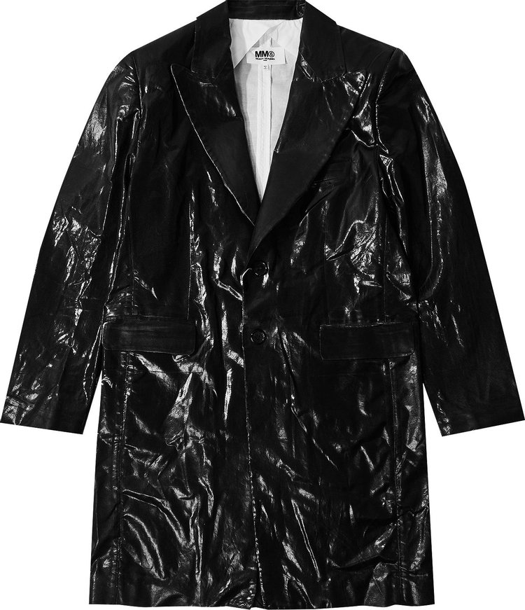 Пальто MM6 Maison Margiela Leather Look Coat 'Black', черный - фото