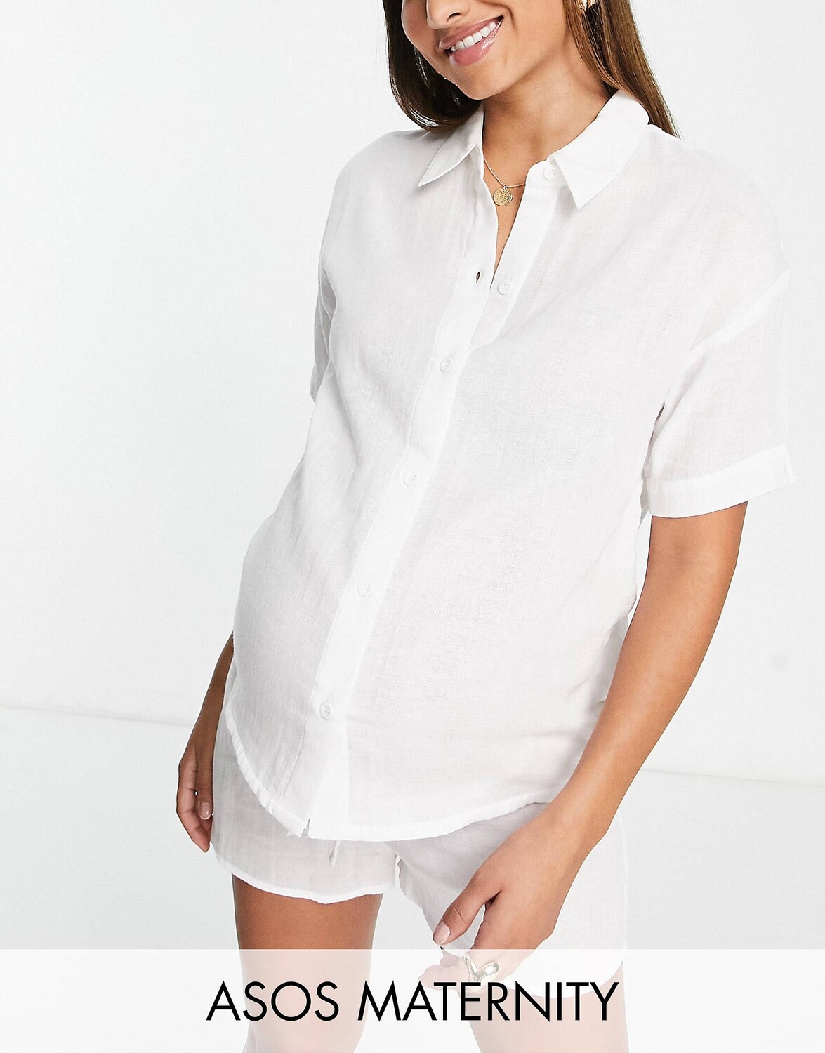

Белая хлопковая рубашка и короткая пижама ASOS DESIGN Maternity Maternity