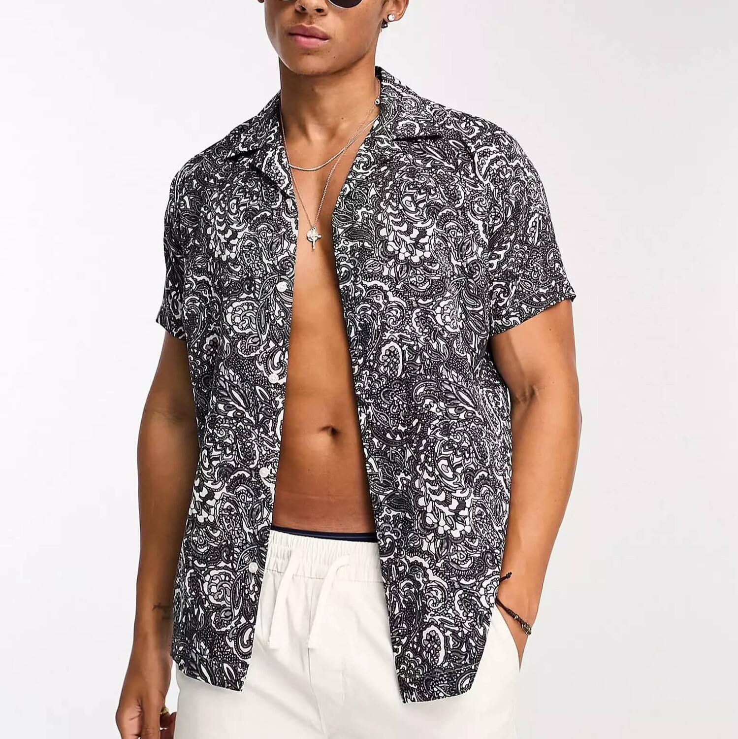 

Рубашка Selected Homme Revere Collar Paisley, темно-синий/белый