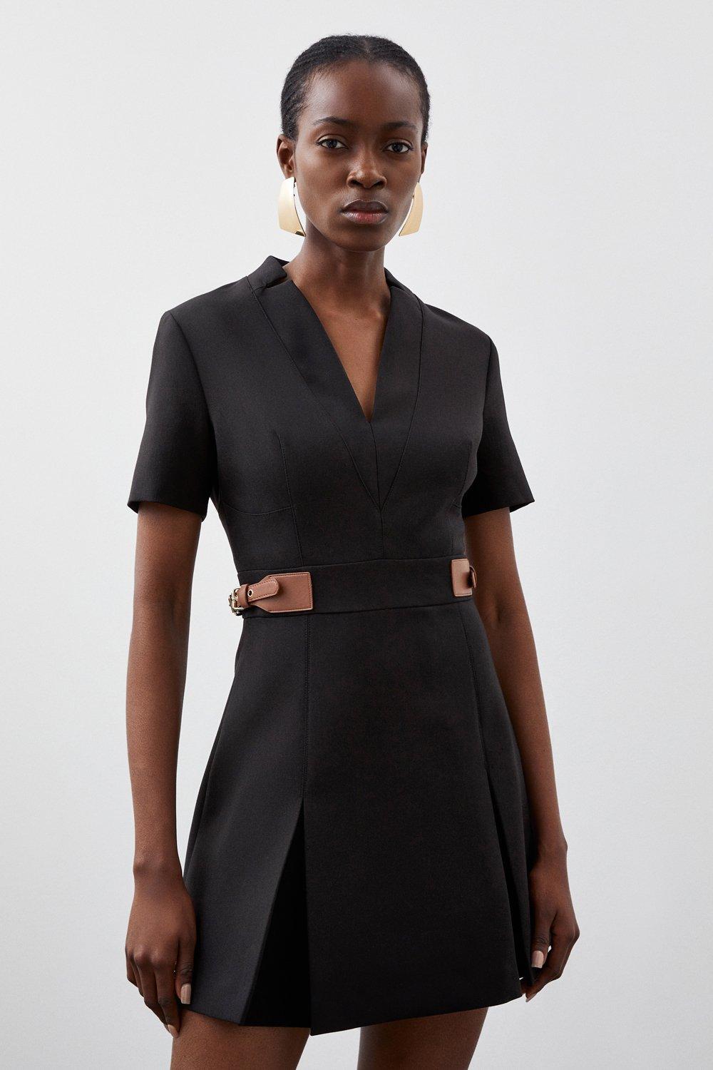 Компактное плиссированное мини-платье с эластичными вставками Karen Millen, черный