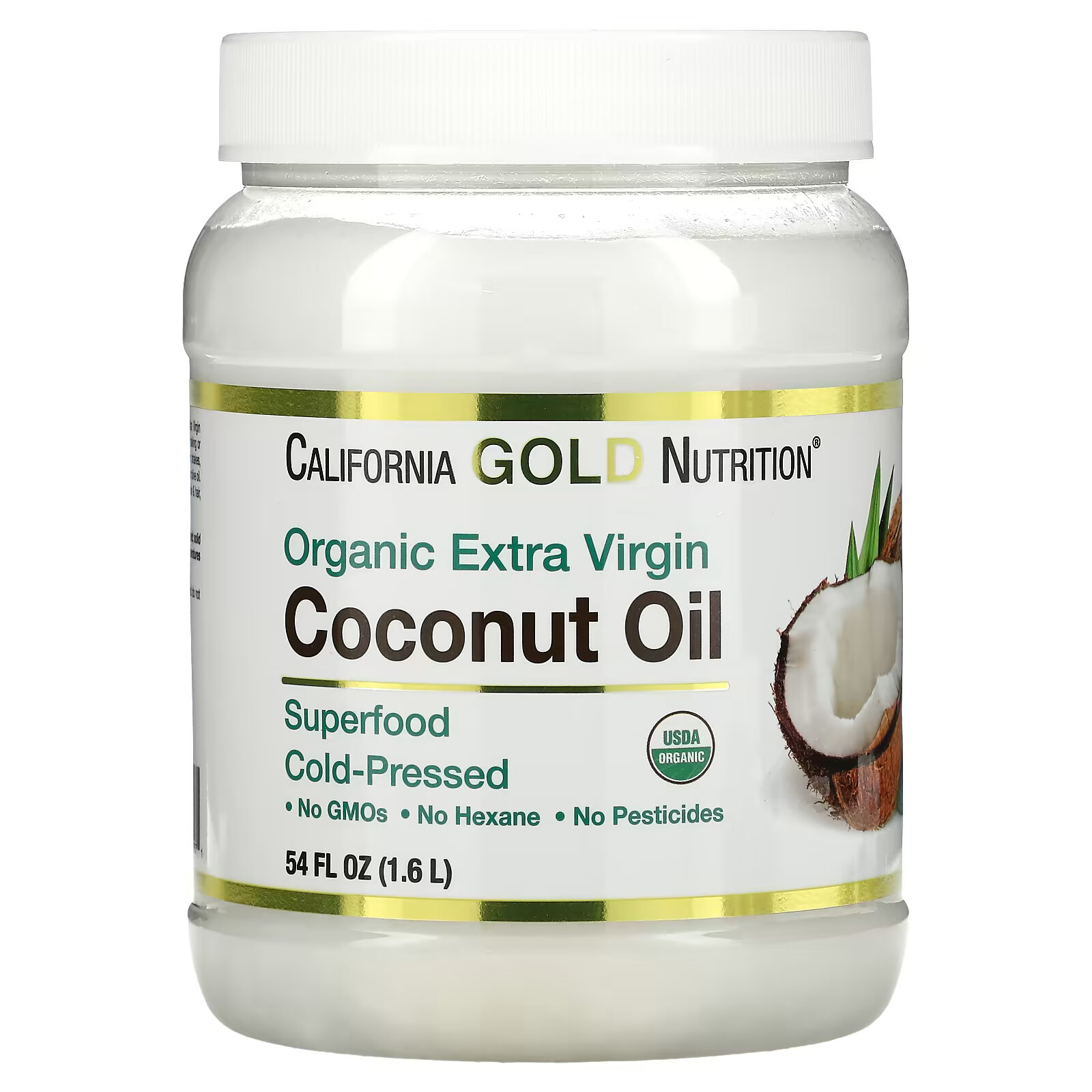 органическое кокосовое масло холодного отжима california gold nutrition 473 мл California Gold Nutrition, Органическое кокосовое масло первого отжима холодного отжима, 1,6 л (54 жидк. Унции)