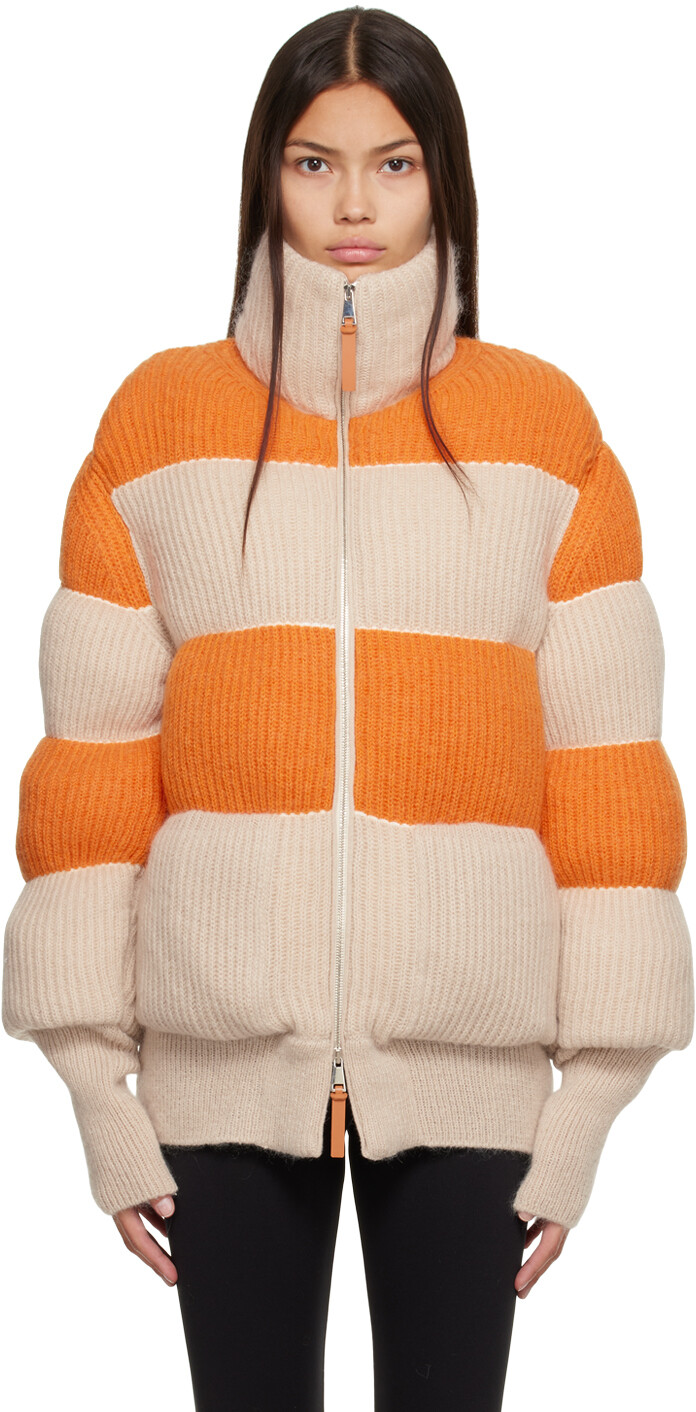

Оранжево-бежевый стеганый пуховик Moncler Genius, Оранжевый