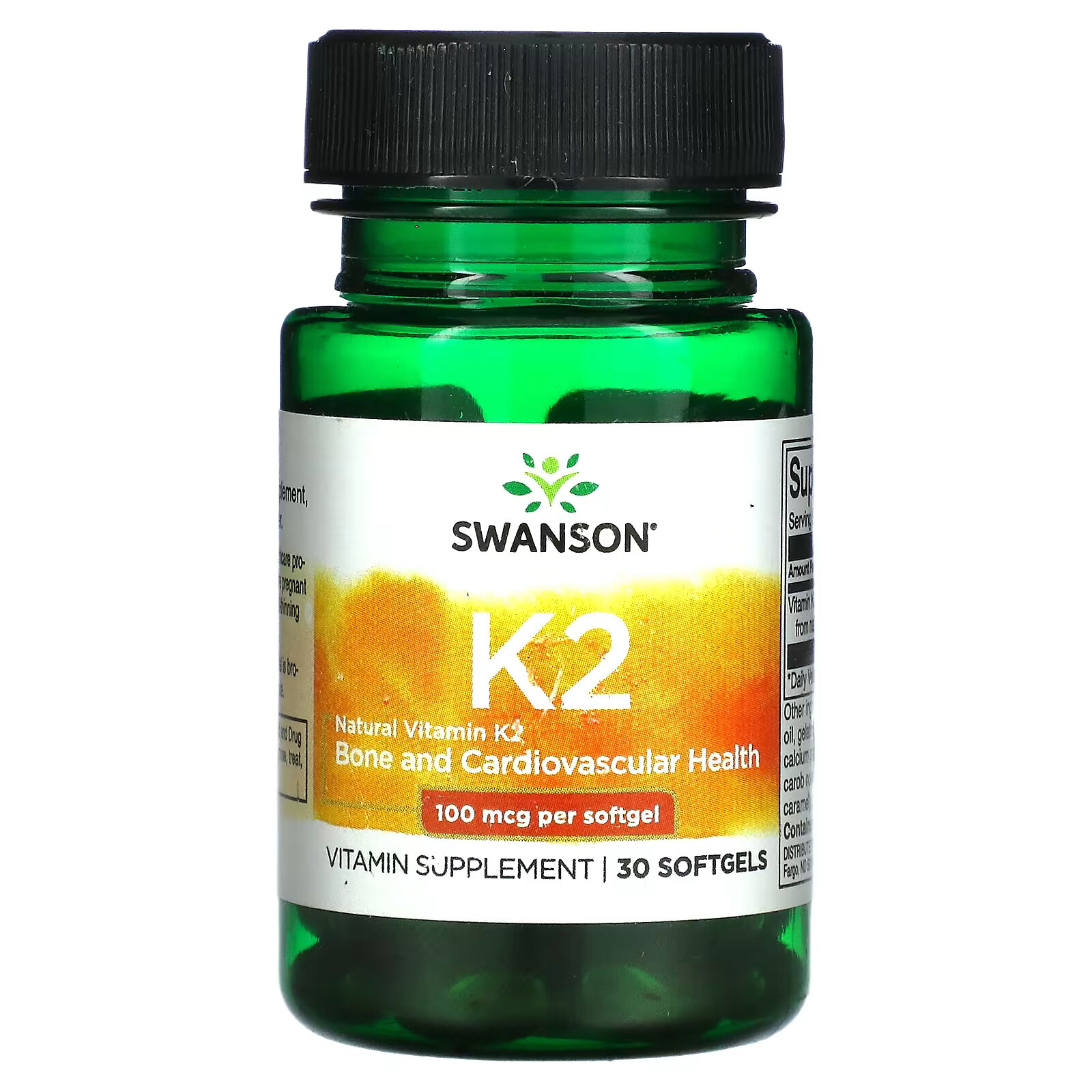 цена Swanson, Натуральный витамин K2, 100 мкг, 30 мягких таблеток