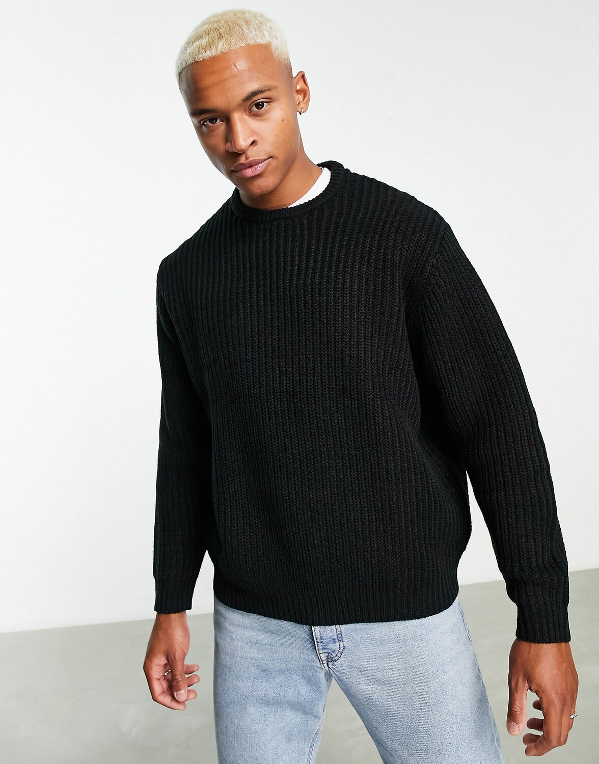 

Черный вязаный свитер оверсайз в рубчик ASOS DESIGN