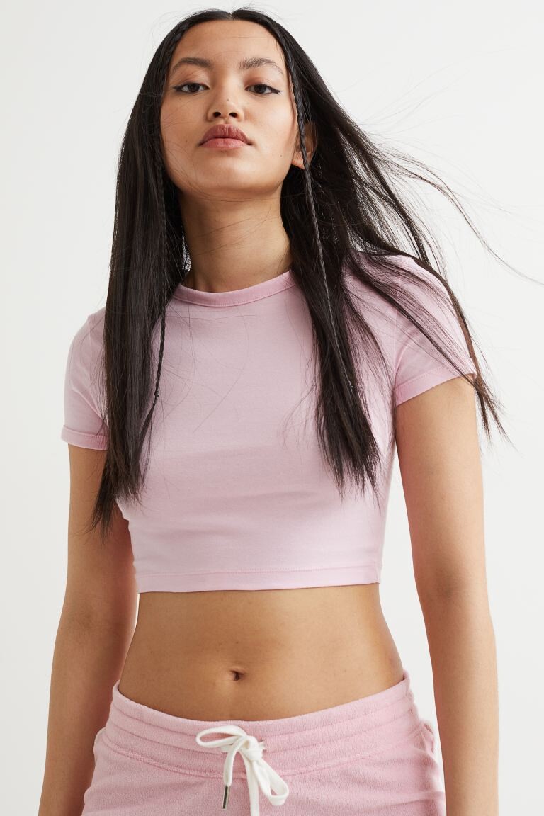 

Короткая футболка 2 шт. H&M, белый/светло-розовый