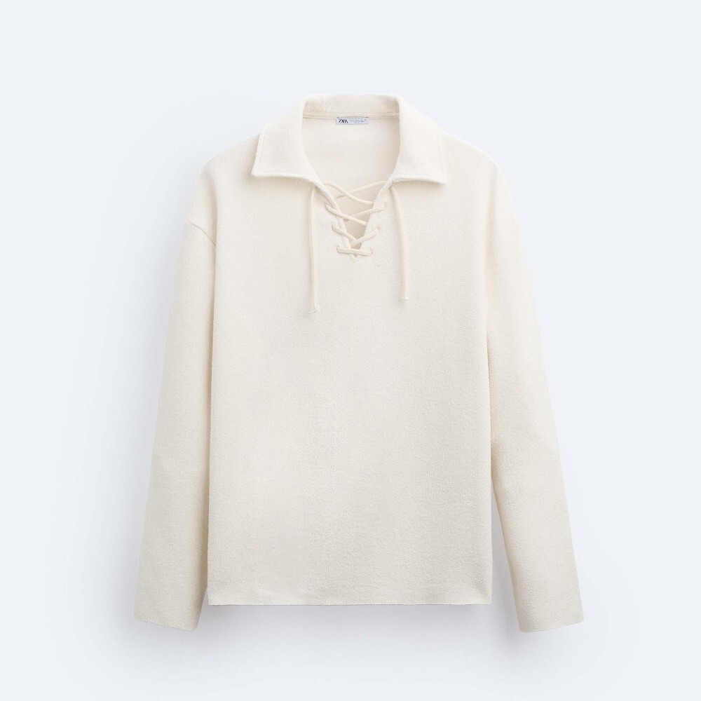 

Лонгслив поло Zara Rustic Textured, кремовый