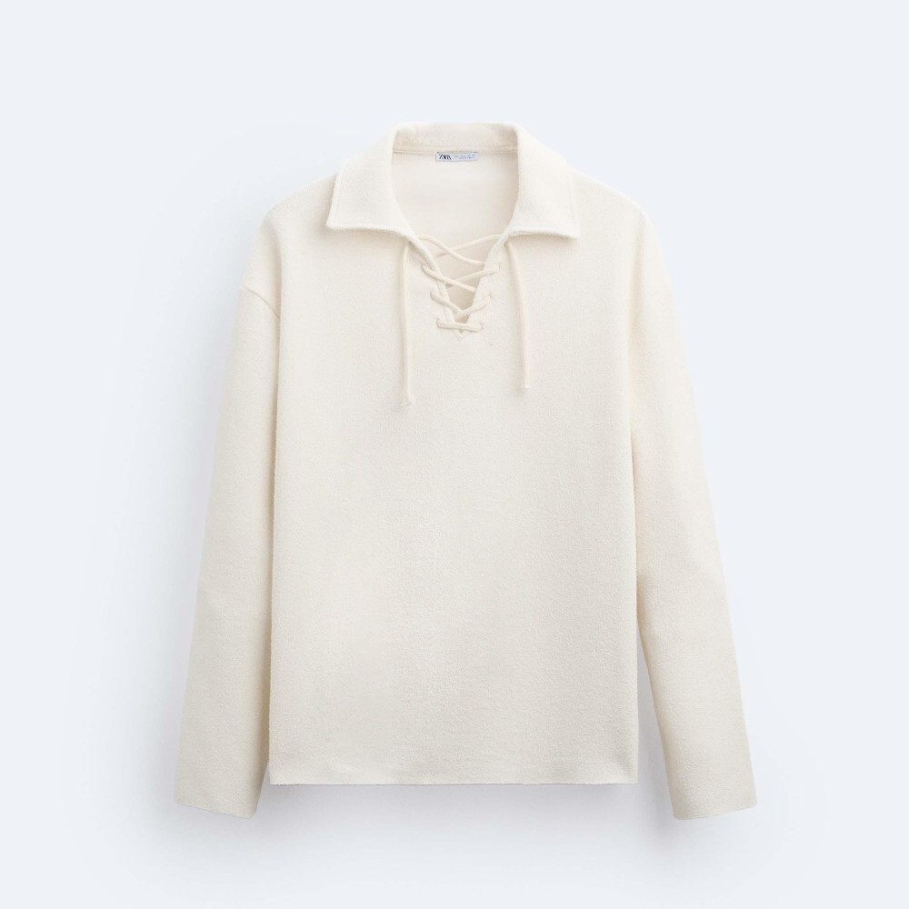 Лонгслив поло Zara Rustic Textured, кремовый поло zara textured shirt кремовый