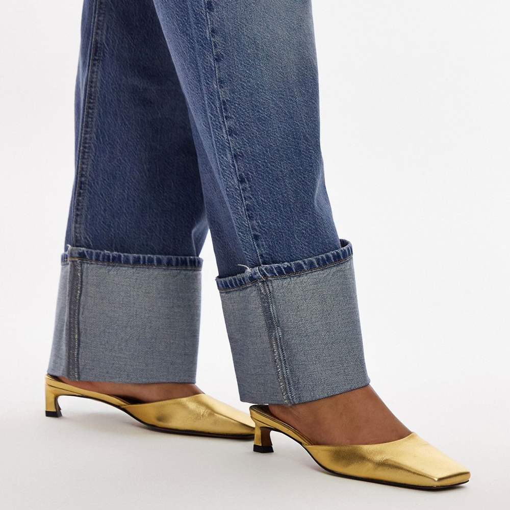 Мюли Topshop Audrey Premium Leather Mid Heeled Square Toe, золотой мужские кожаные лоферы с квадратным носком на квадратном каблуке