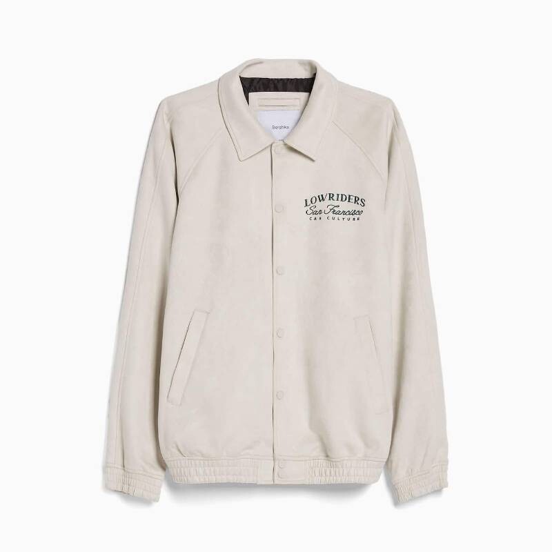 

Куртка из искусственной замши Bershka Embroidered Faux Suede, белый