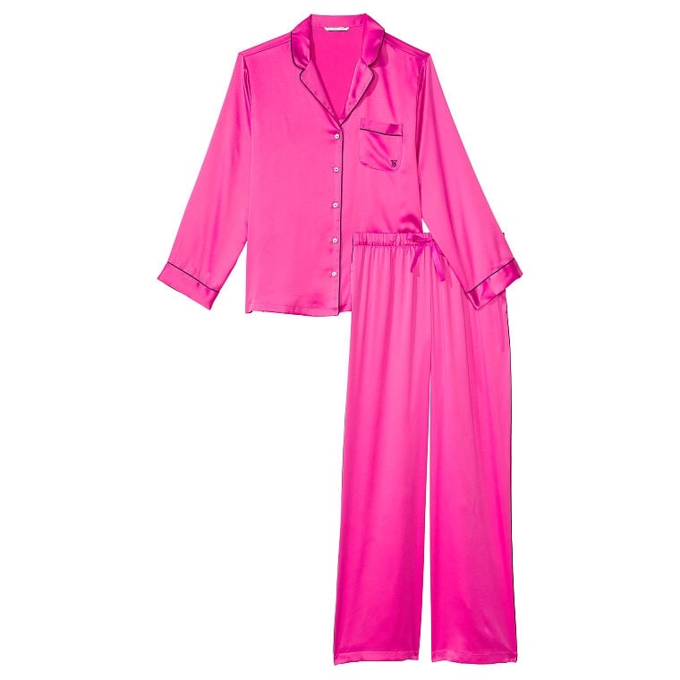 Пижама Victoria's Secret Satin Long, ярко-розовый пижама victoria s secret satin long ярко розовый