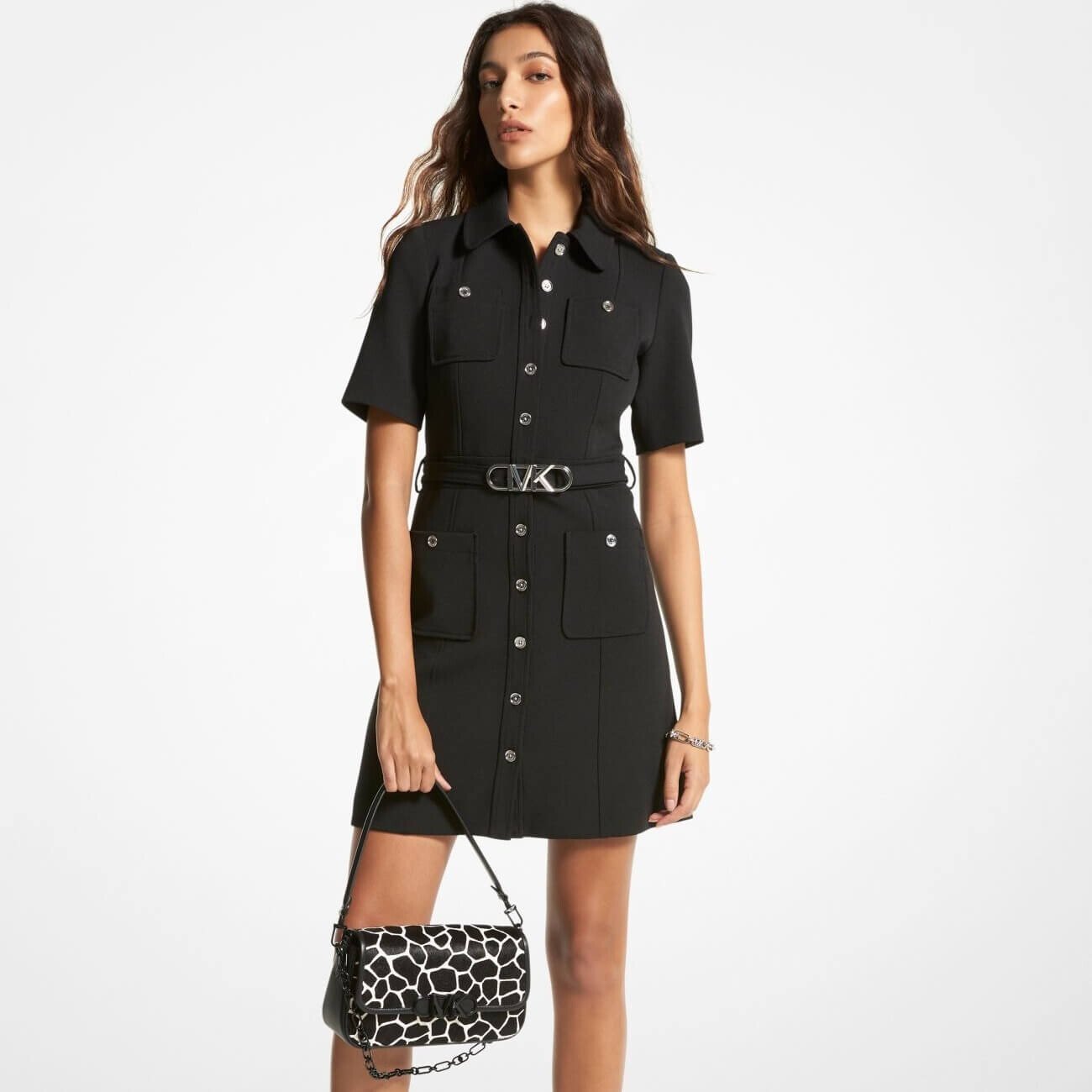 

Платье Michael Michael Kors Stretch Crepe Belted Utility, черный