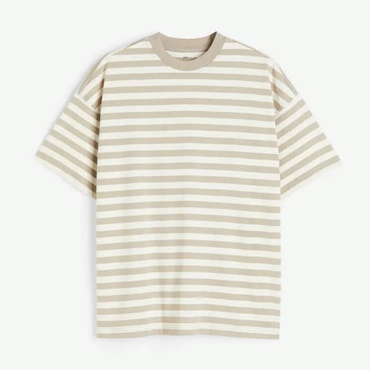

Футболка оверсайз в полоску H&M Fit Cotton, бежевый/белый