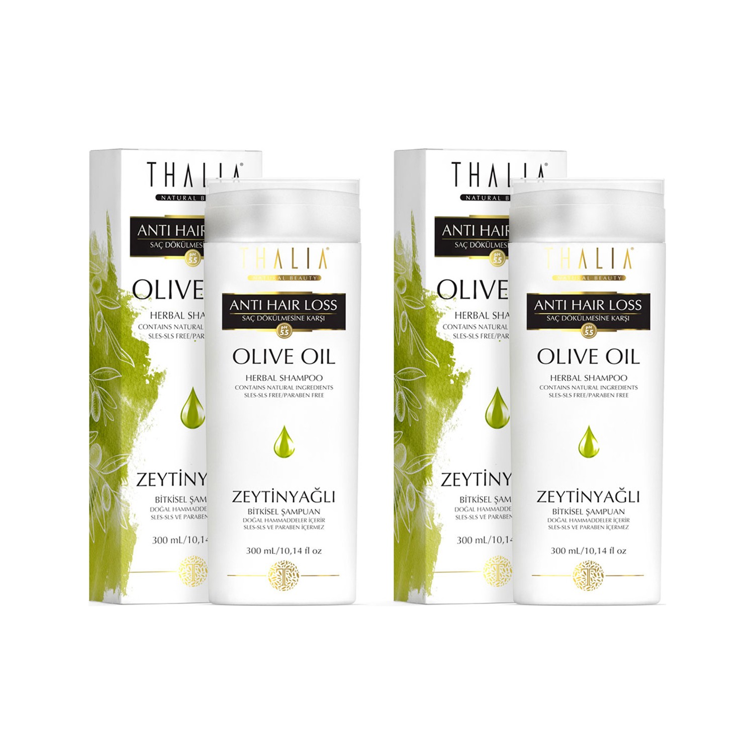 Шампунь Thalia с оливковым маслом, 2 тюбика по 300 мл шампунь против выпадения волос thalia с органическим аргановым маслом 2 x 300 мл