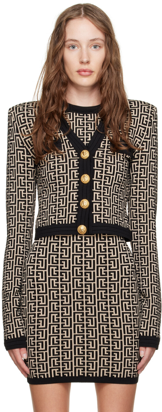 

Бежево-черный кардиган с монограммой Balmain