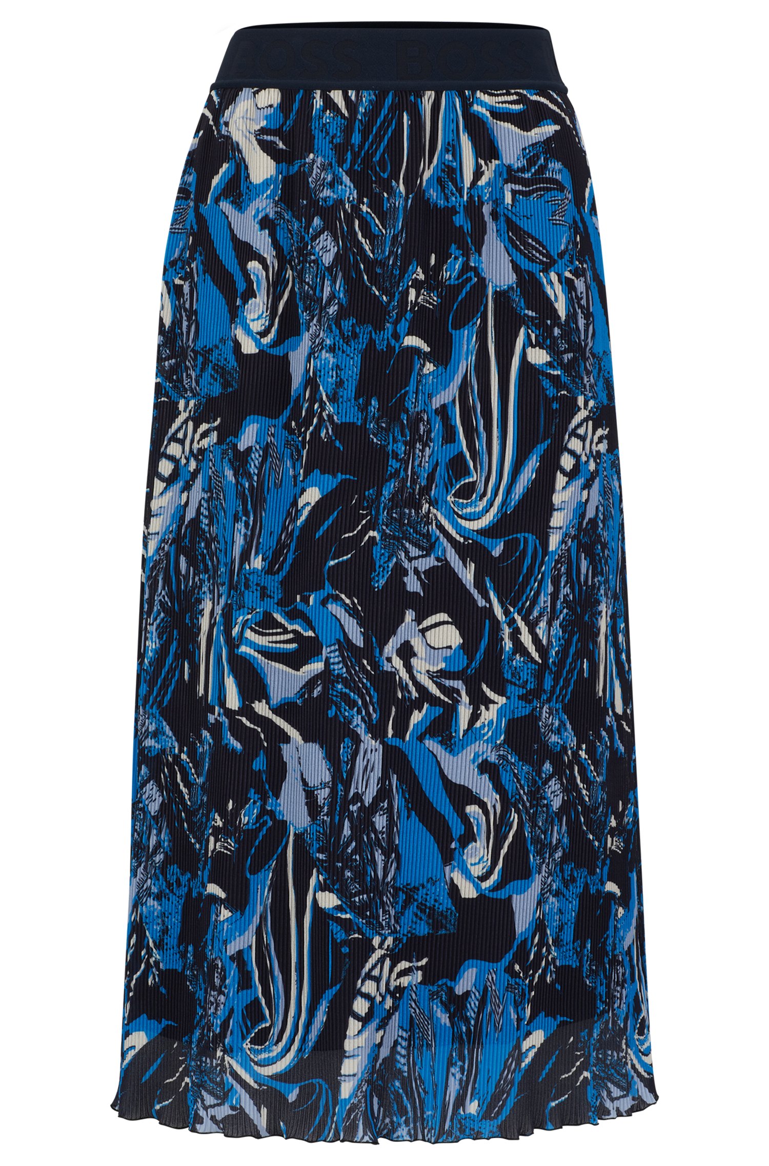 Юбка миди Hugo Boss A-line Regular-rise Skirt In Printed Plissé Material, синий