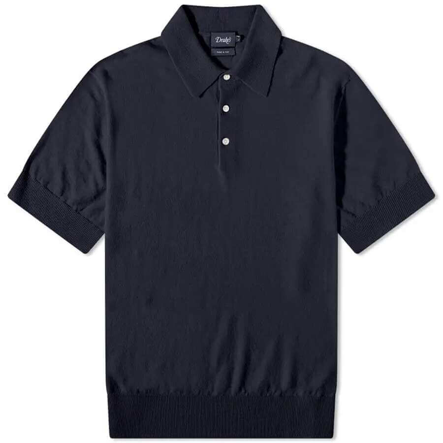 

Футболка-поло Drake's Cotton-Linen Knitted Polo, темно-синий