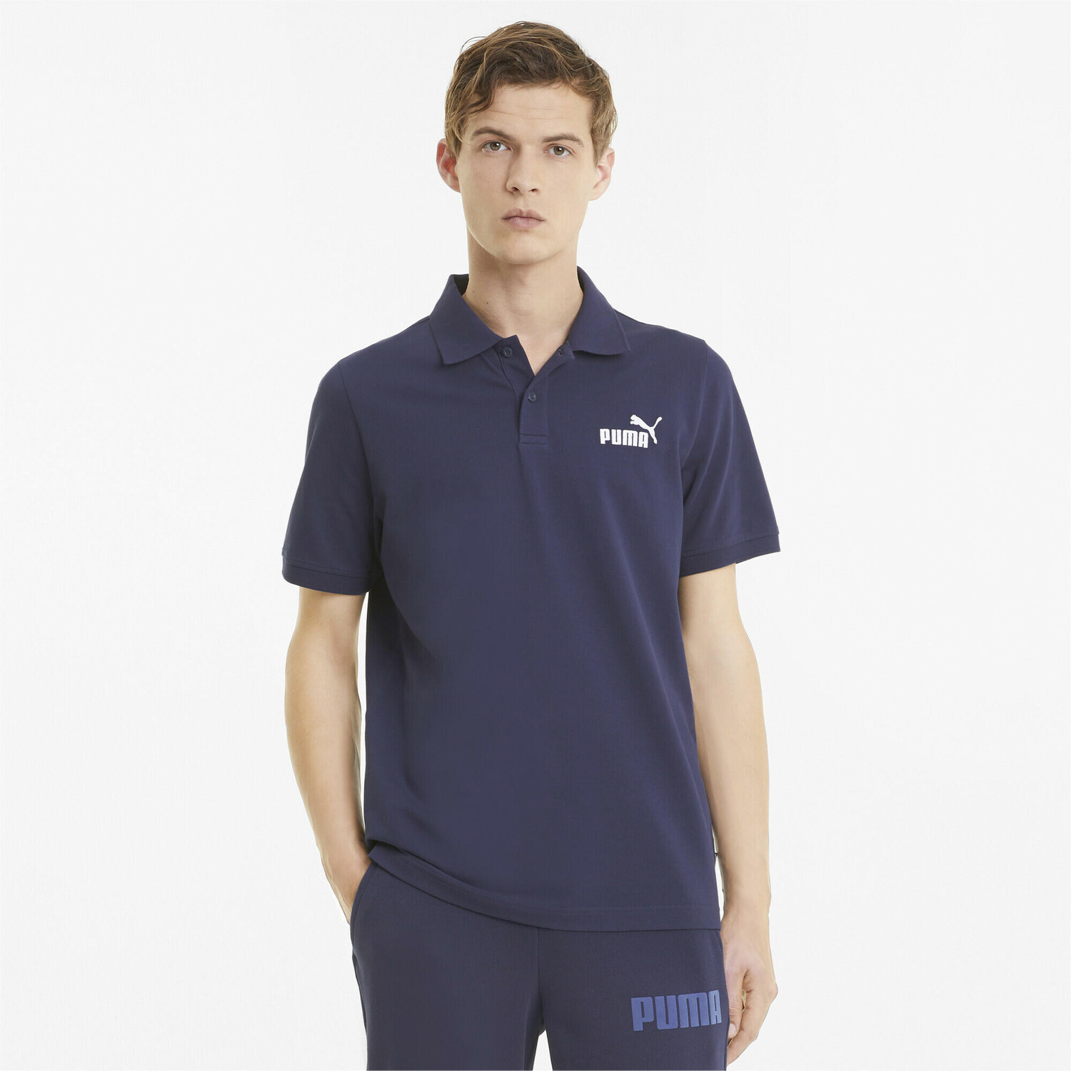 

Мужская рубашка поло из пике Essentials PUMA, синий/фиолетовый/темно-синий