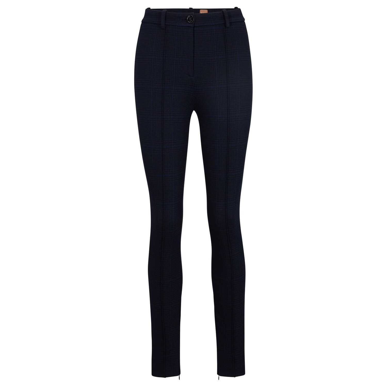 

Брюки Hugo Boss Slim-fit Checked Trousers With Zipped Hems, темно-синий