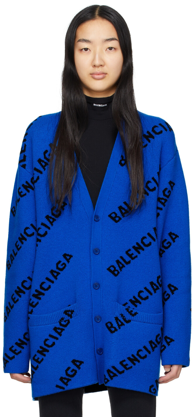 

Синий кардиган с логотипом по всей поверхности Balenciaga