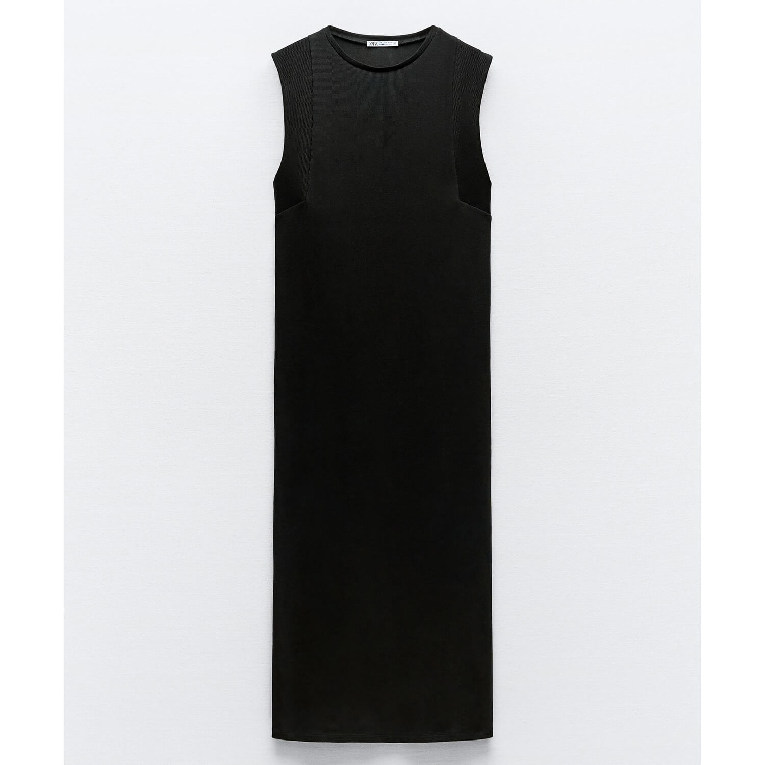Платье Zara Ribbed Midi, черный платье zara ribbed midi белый