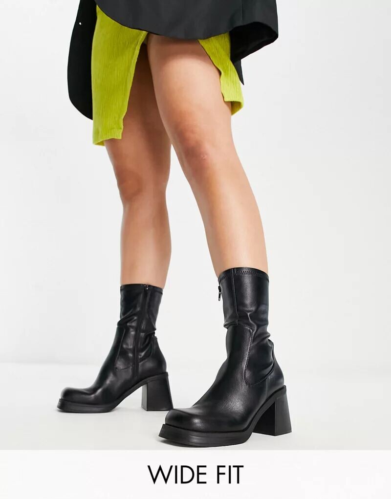 

Черные широкие перевернутые ботинки ASOS на среднем каблуке и мягком голенище