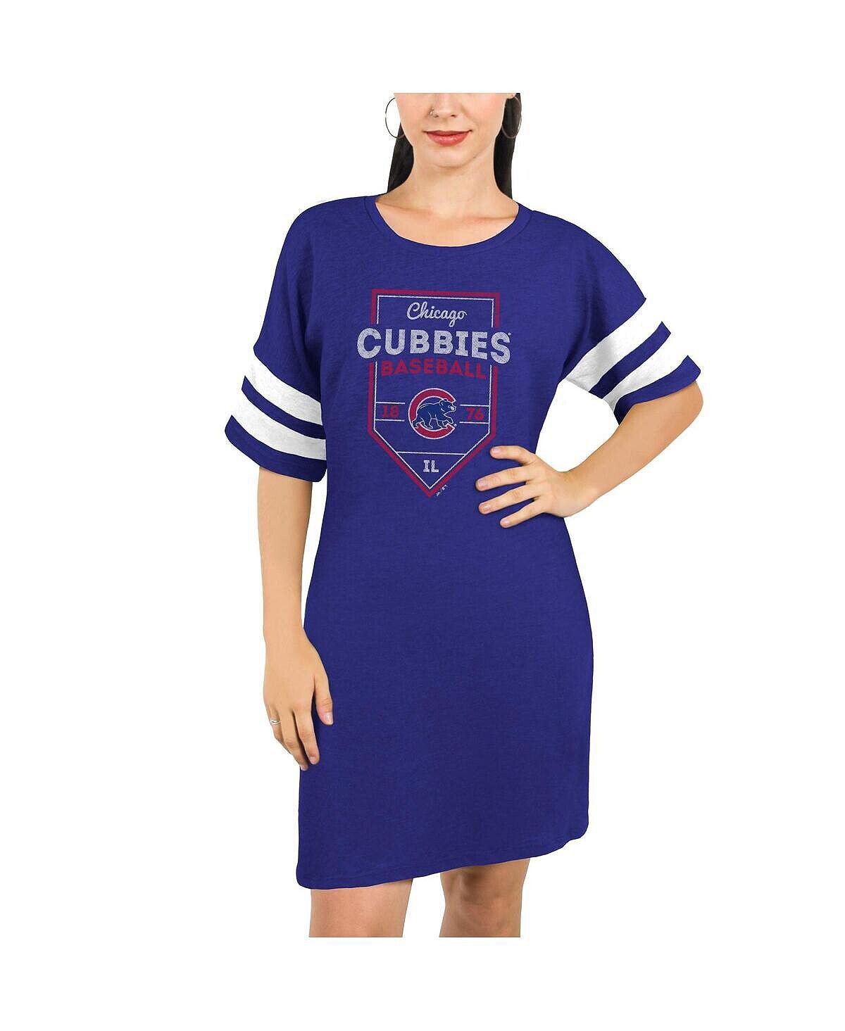 

Женское платье-футболка из трехцветной ткани с короткими рукавами Chicago Cubs — королевский цвет Majestic