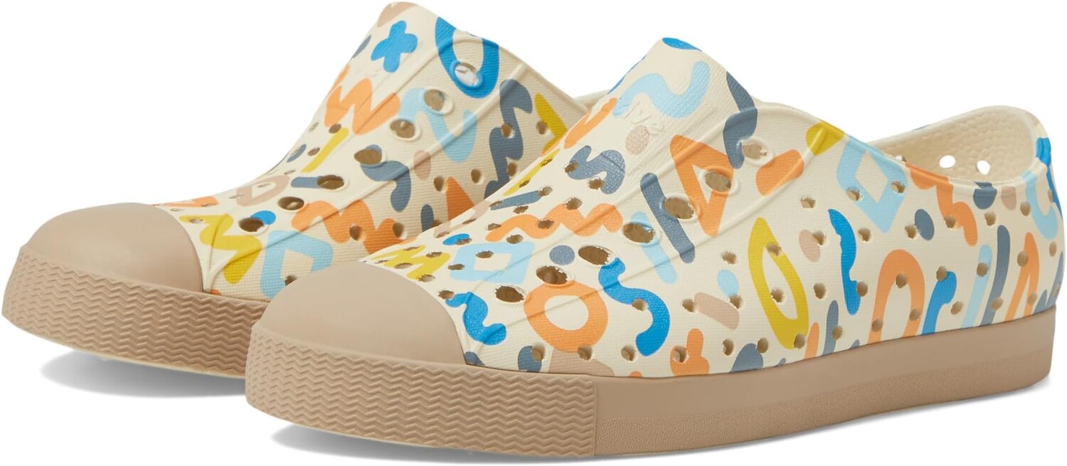 

Кроссовки Jefferson Sugarlite Print Native Shoes Kids, цвет Bone White/Flax Tan/Apricot Resting Squiggle