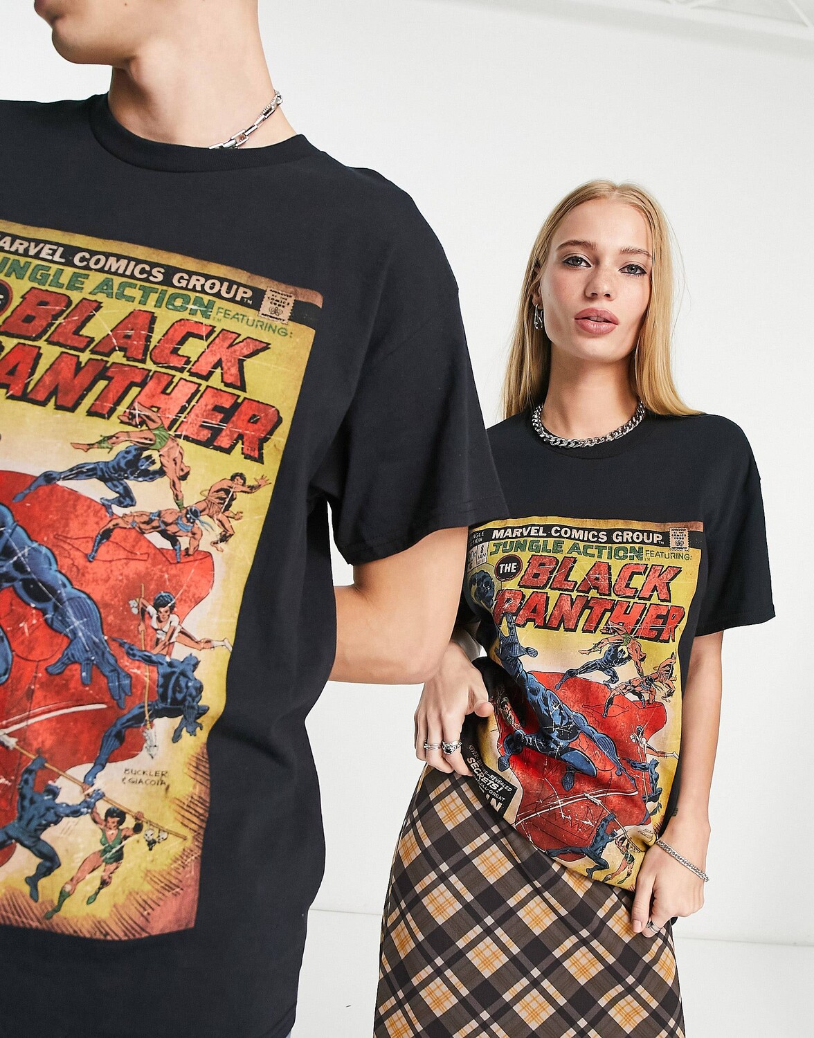 

Черная футболка унисекс с логотипом Black Panther Reclaimed Vintage