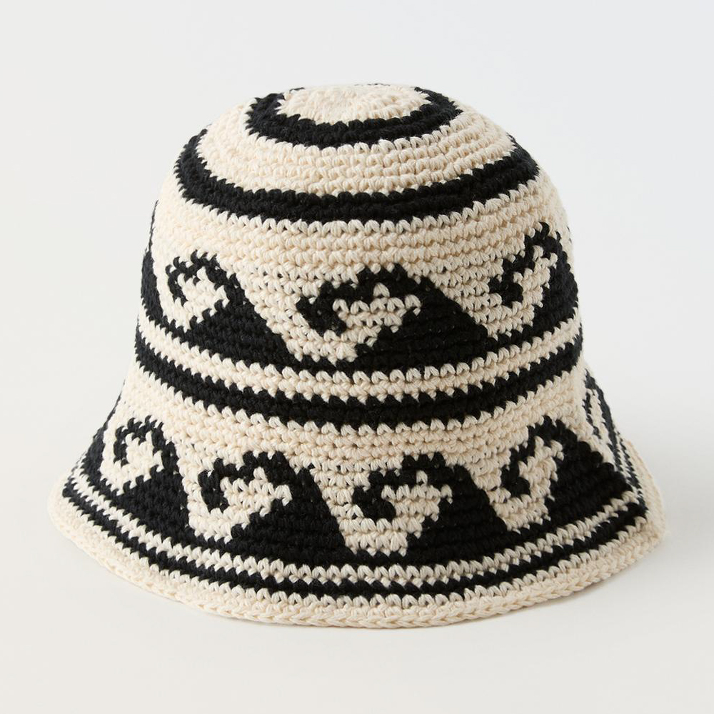 Панама Zara Crochet Knit Surf Detail, бежевый/черный