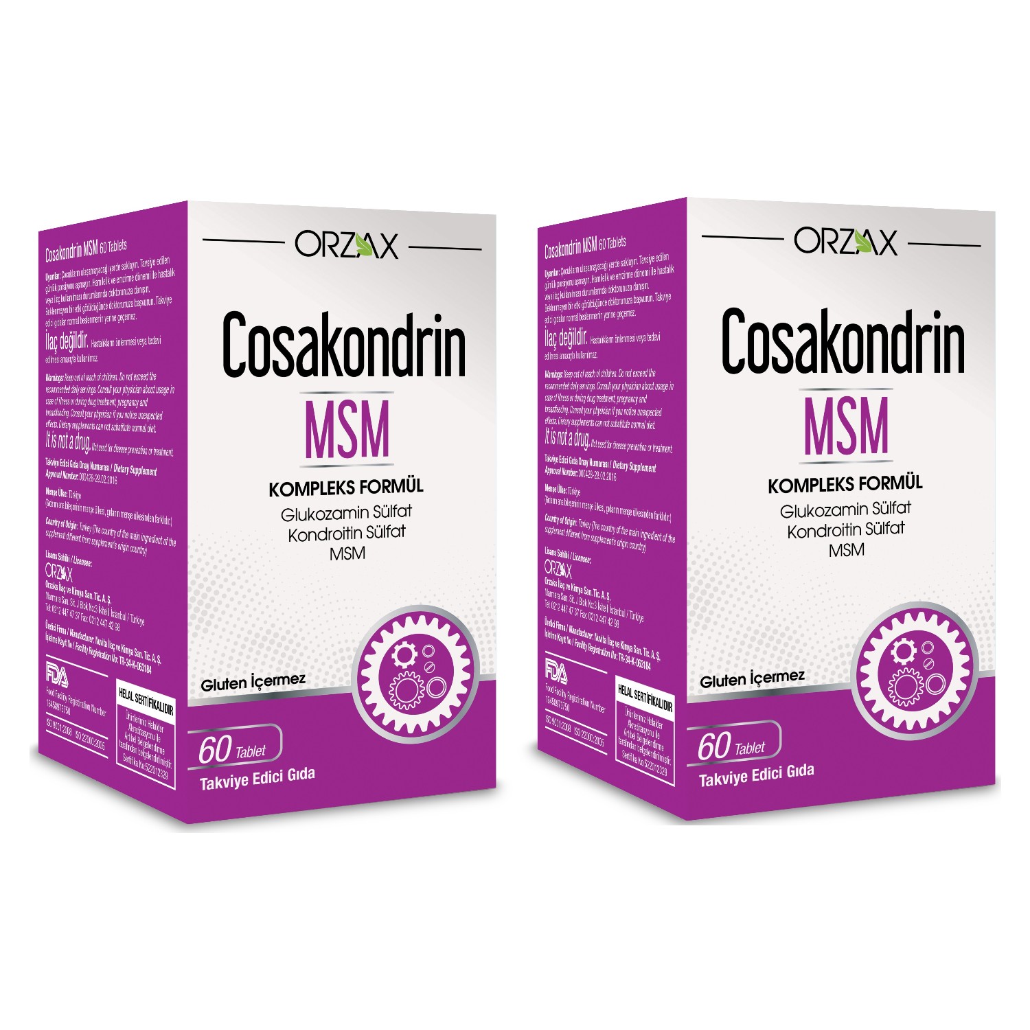 цена Пищевая добавка Orzax Cosakondrin Msm, 2 упаковки по 60 таблеток