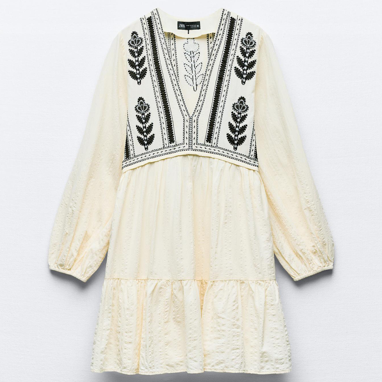 Платье Zara Embroidered Short, экрю