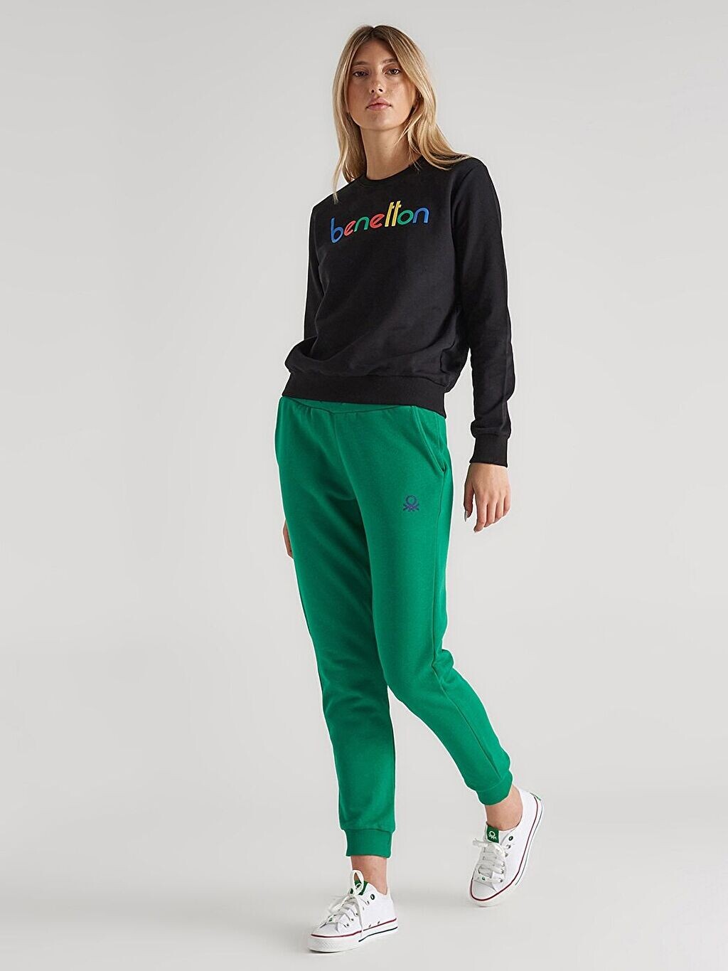 

Женская толстовка с длинным рукавом с круглым вырезом и принтом Benetton, Черный