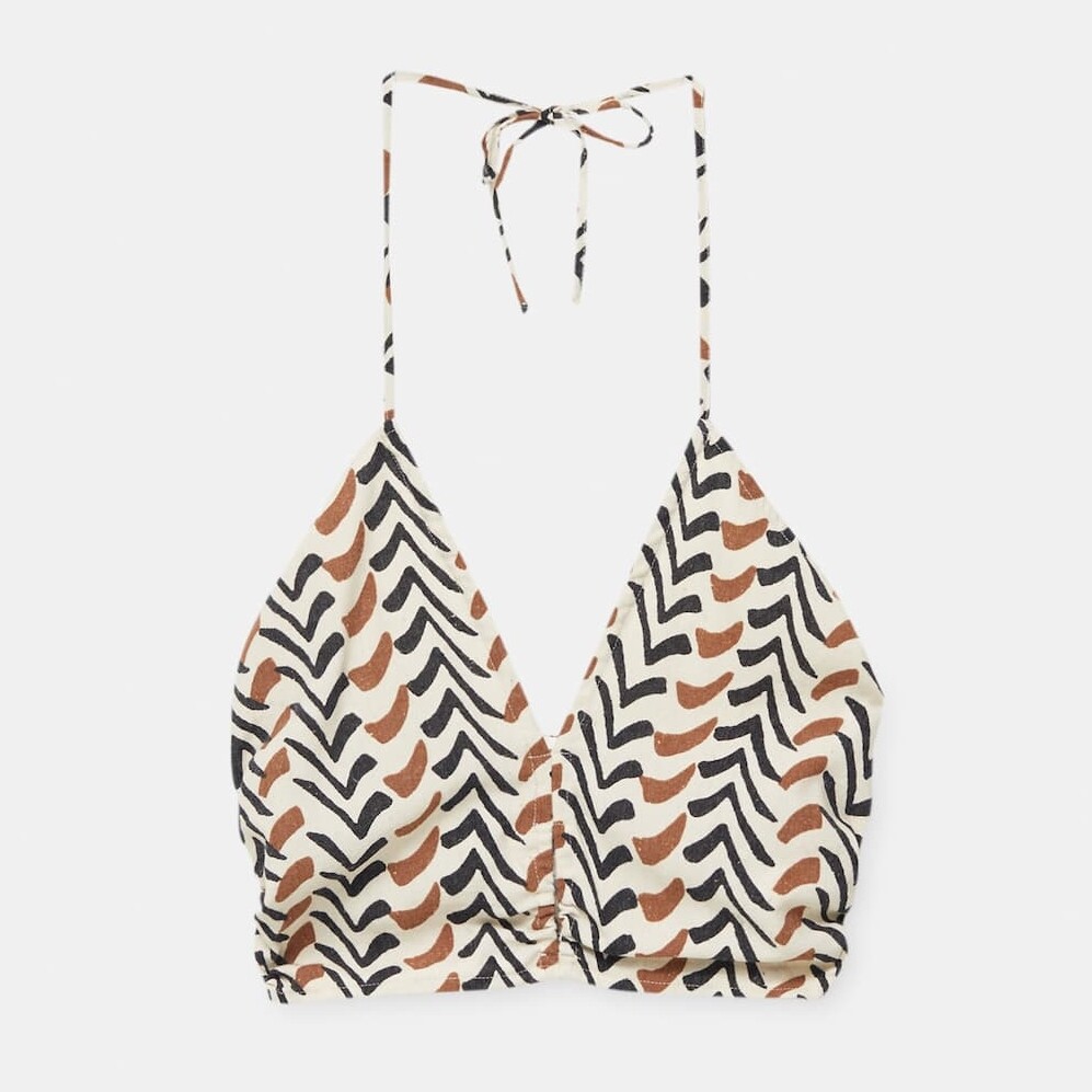 

Топ Pull&Bear Printed Crop, кремовый