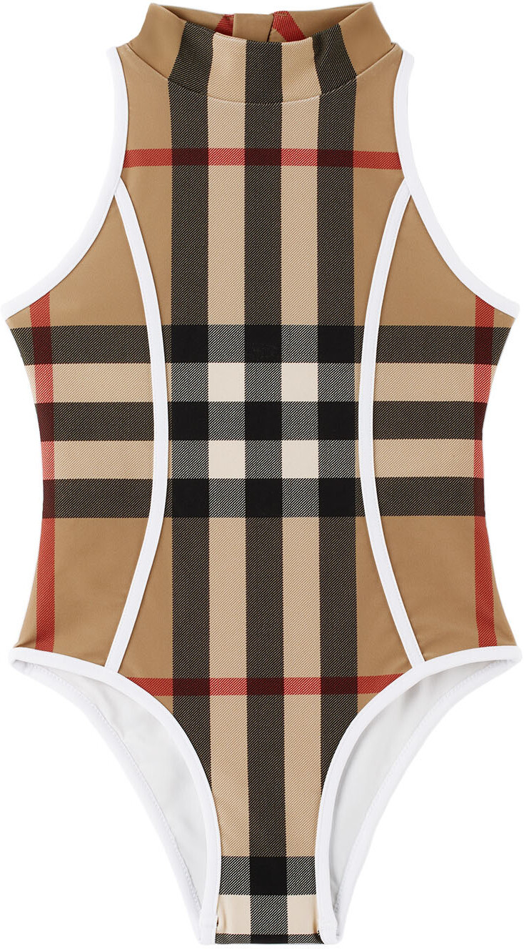 

Детский цельный купальник в бежевую клетку Burberry